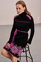 Теплое вязаное платье Иванка (черный, розовый)