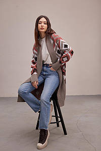 Теплий в'язаний кардиган "Міра" (цегла, бежевий, білий)