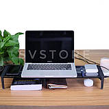 Чорна настільна нековзна підставка для монітора/ноутбука з 4-портовим USB 3.0 хабом, фото 3