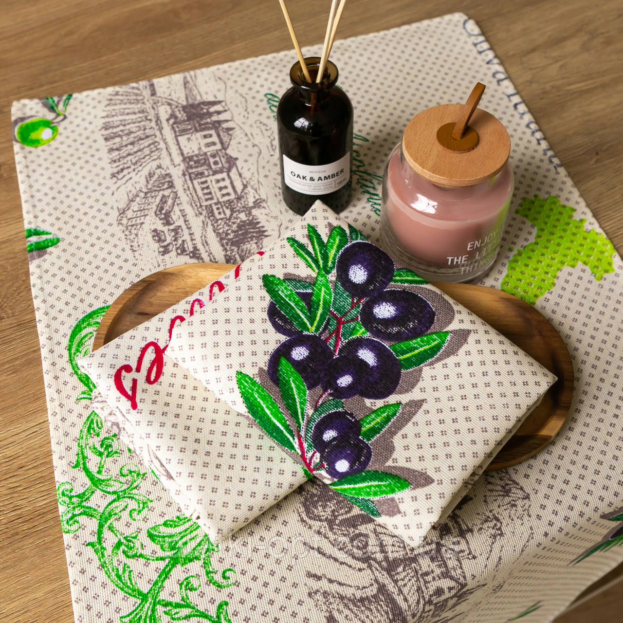 Рушник лляний великий "Маслины" 75х40 см., фото 1