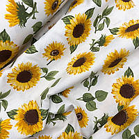 Ткань DUCK "подсолнухи на белом фоне"