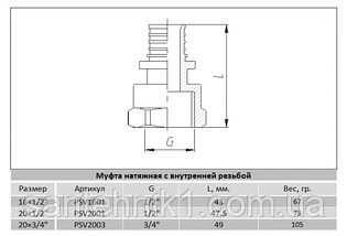 Муфта натяжна Raftec ВР 20x3/4" PSV2002, фото 5