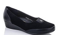 Стильные модельные туфли на танкетке ABA больших размеров эко-замша класика на широкую стопу черные