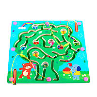 Игрушка-лабиринт "Яблоня" на деревянной доске с магнитными шариками и магнитными палочками, 30х30х1,5cm