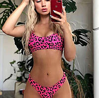 Жіночий стильний Роздільний купальник, Пляжний з високою посадкою модний з Пуш ап рожевий Леопардовий з принто
