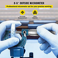 Набір мікрометрів зовнішнього діаметра, 6 шт. 0-25 мм, 25-50 мм, 50-75 мм, 75-100 мм, 100-125 мм, 125-150