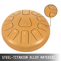 Steel Tongue Drum 11 Note Tambourine 12-дюймовый Handpan 6lbs Золотой музыкальный инструмент Музыкальное