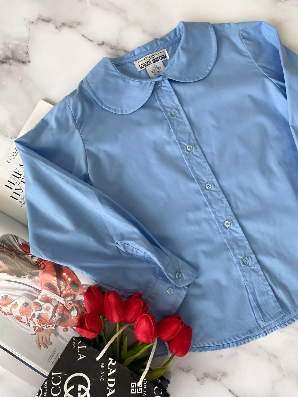 Шкільна сорочка для дівчинки з коміром Блакитний YGB-92, Galaxy, Блакитний, Для дівчаток, Весна Осінь, 152, фото 1