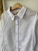 Белая блузка на девочку спереди ажур 2283 Sevval, Белый, Для девочек, Весна Осень, 36, 10 лет
