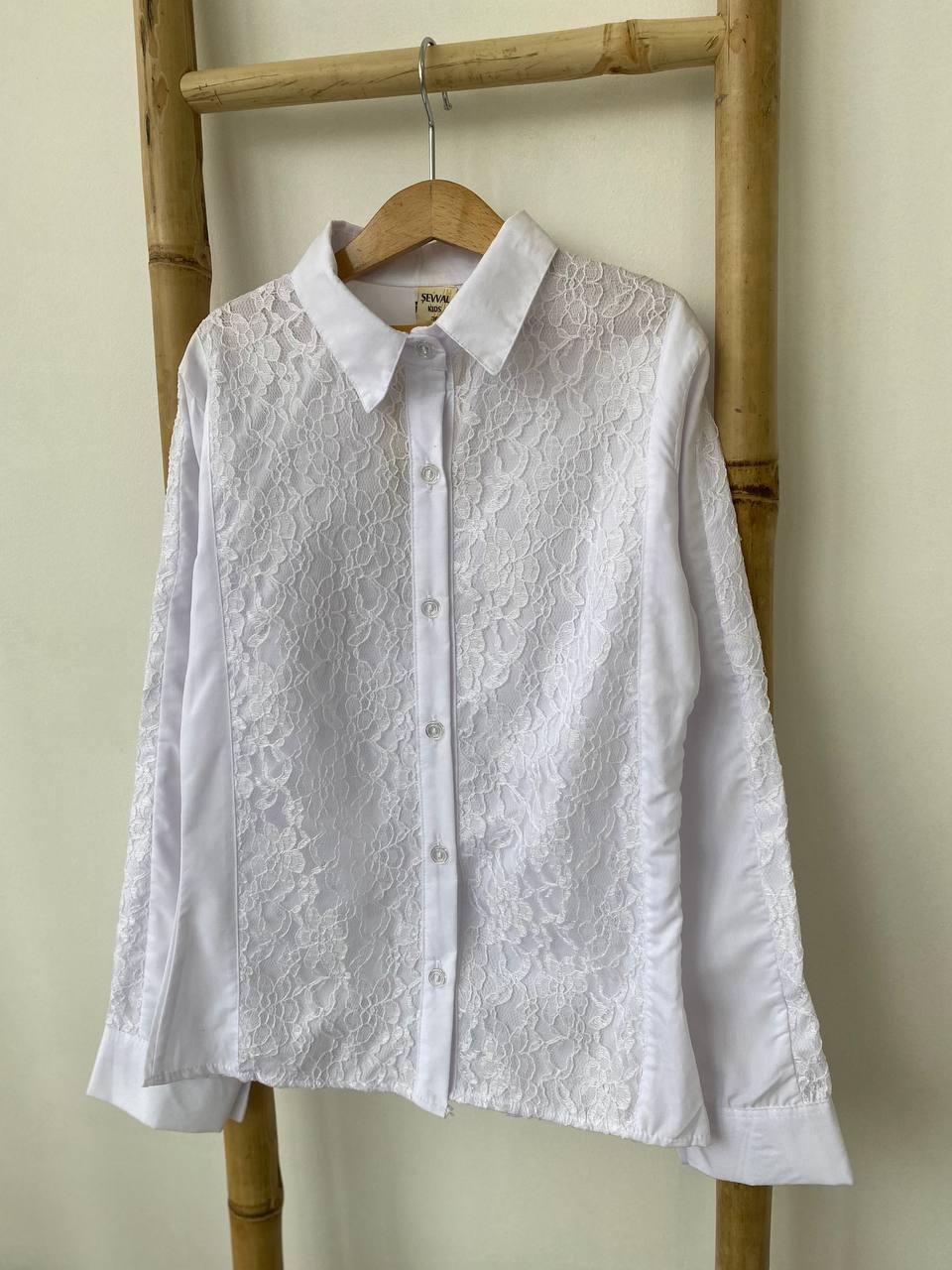 Біла блузка на дівчинку спереду ажур 2283 Sevval, Белый, Для девочек, Весна Осень, 36, 10 лет, фото 1
