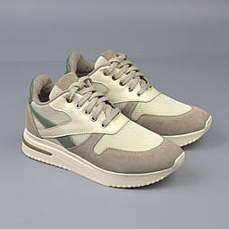 Легкі літні кросівки замшеві та сіточка бежеві жіноче взуття повсякденне Cosmo Shoes Classic Beige SET