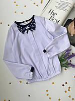 Белая школьная блузка для девочки с синим воротником Mariatex, Белый, Для девочек, Весна Осень, 140 см