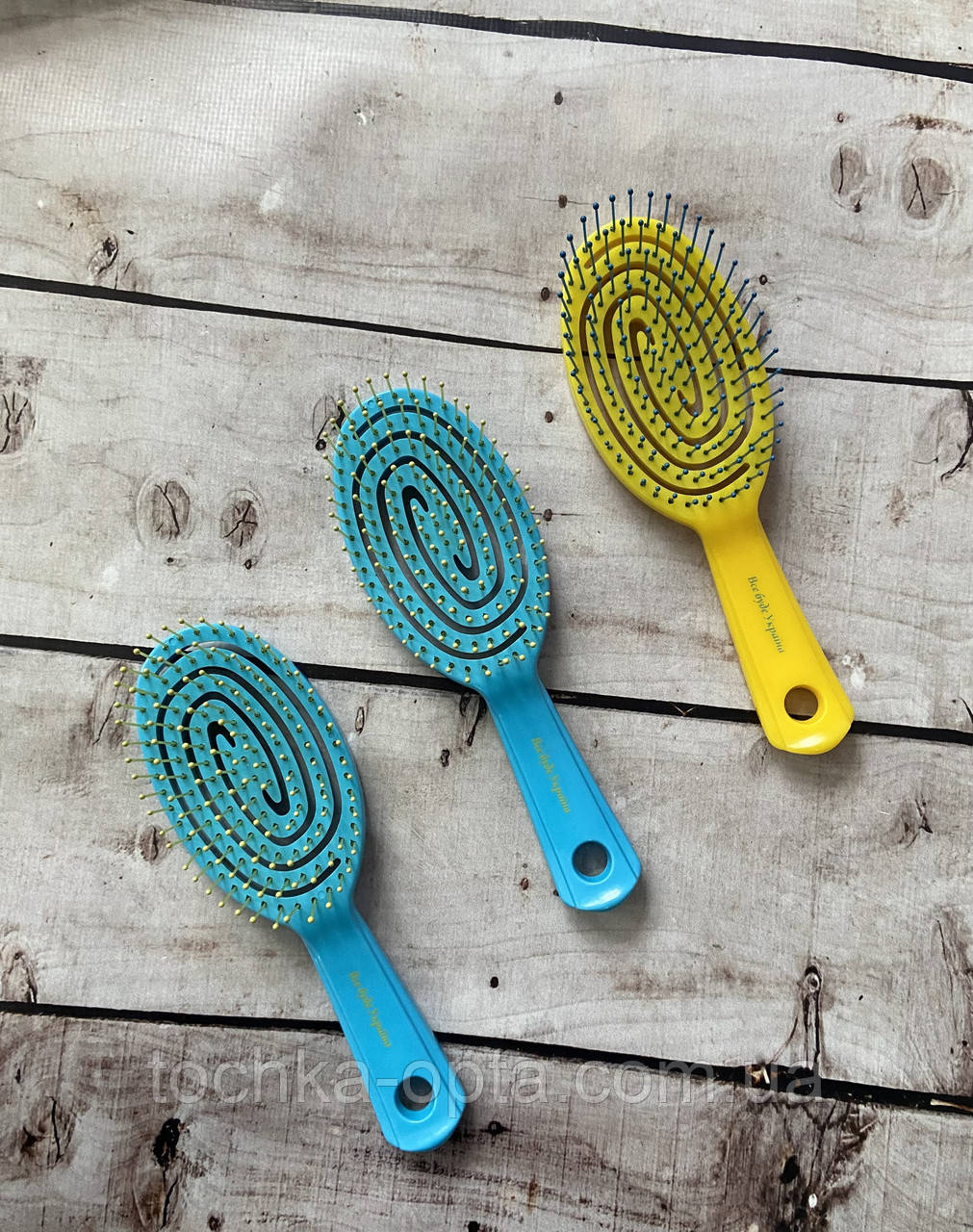 Масажна щітка для волосся SALON PROFESSIONAL маленька жовто-блакитна, фото 1
