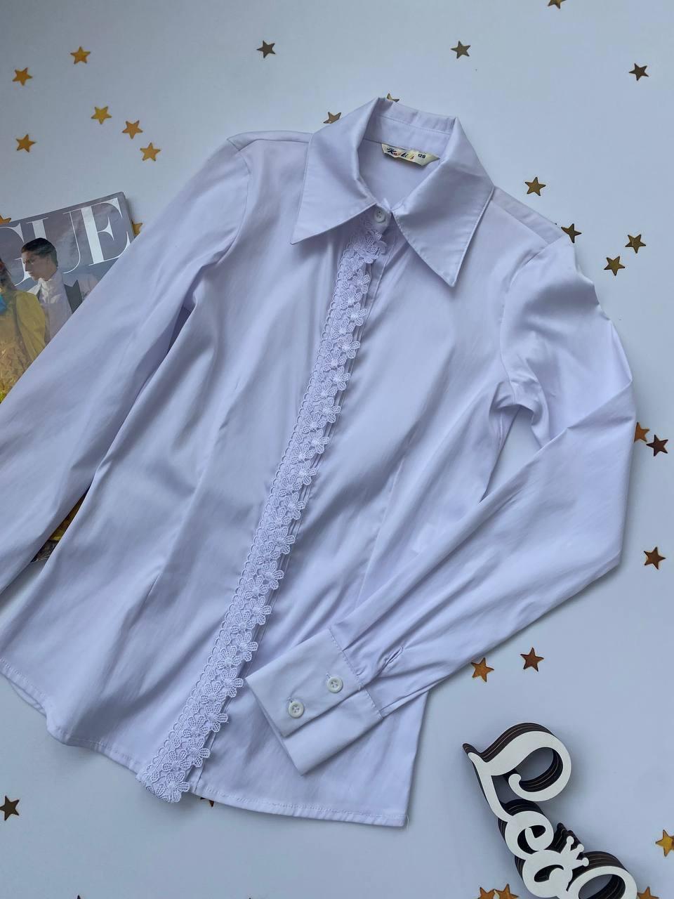 Нарядна шкільна біла блузка сорочка з довгим рукавом 1040 Kas Kids, Белый, Для девочек, Весна Осень, 128 см, фото 1