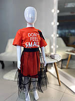 Нарядный костюм для девочки с юбкой из фатина DX1959332 Ying Pin, Оранжевый, Девочка, Лето, 150 см, 9 лет