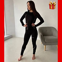 Термокостюм женский черный Штаны Кофта + носки Комплект черного термобелья Немецкое качество
