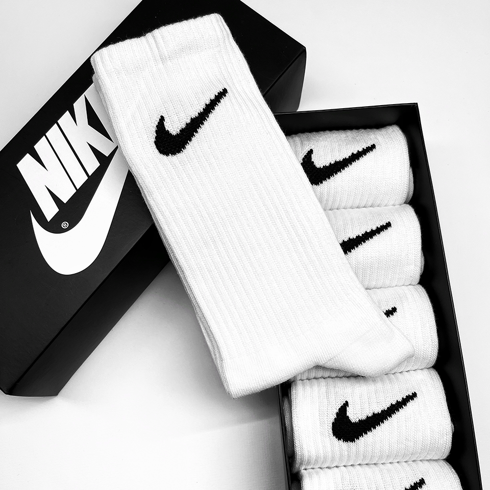 Високі чоловічі Шкарпетки Nike / найк - Білі - Подарунковий набір у коробці 5 пар