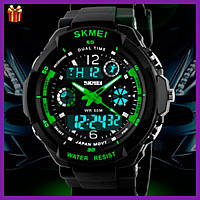 Дитячий спортивний водостійкий тактичний годинник Skmei S-Shock Green Годинник 2 в 1 підлітковий Оригінал
