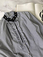 Нарядна блузка на дівчинку в смужку з рюшами Kubitex, Серый, Для девочек, Весна Осень, 158 см