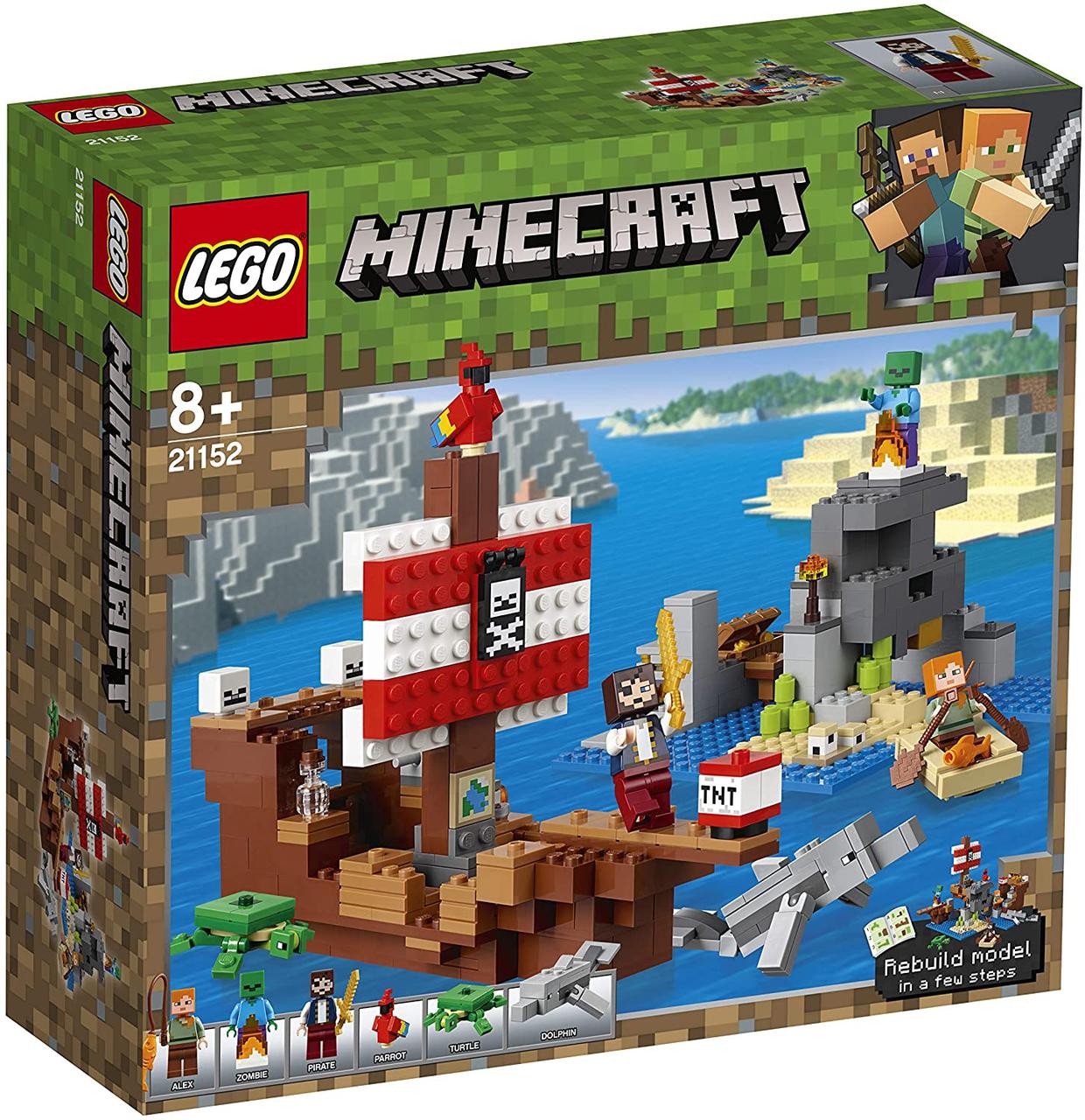 Конструктор LEGO Minecraft Пригоди на піратському кораблі 386 деталей (21152)