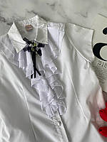 Школьная блузка с коротким рукавом на девочку с жабо 6143 Elayra, Белый, Для девочек, Весна Осень, 152 см