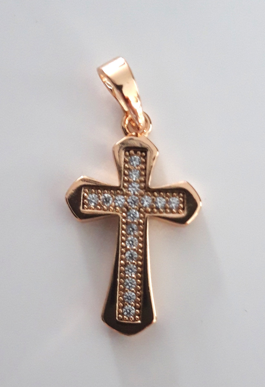 Кулон хрестик позолочений Xuping Jewelry (2x1,2см) з цирконами Золотистий (ХРК055)