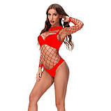 Сексуальне боді-сітка з коміром - Червоний - M/L/XL - Еротична білизна, фото 2