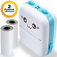 Портативный термопринтер JETIX Mini printer Blue | Детский принтер с 2 рулонами термобумаги в комплекте