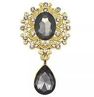 Камінь з підвісом в ажурній золотій оправі сірий 2,6*4,6 см