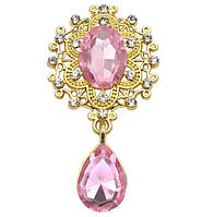 Камінь з підвісом в ажурній золотій оправі світло-рожевий 2,6*4,6 см