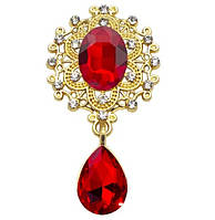 Камінь з підвісом в ажурній золотій оправі червоний 2,6*4,6 см