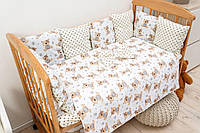 Комплект детского постельного белья 6 в 1 c защитой, подушкой, одеялом и бантом. Звезды-короны