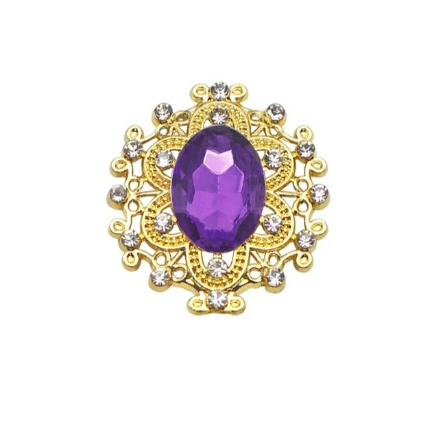 Камінь в золотистій ажурній оправі 24*26 мм темно-фіолетовий, фото 1