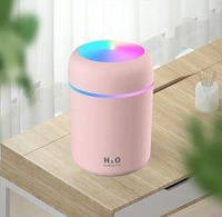 Мини USB увлажнитель воздуха H2O 300мл с разноцветной подсветкой (розовый)