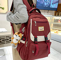 Рюкзак в корейском стиле с игрушкой-брелоком белка белочка унисекс для ноутбука учебы Бордовый