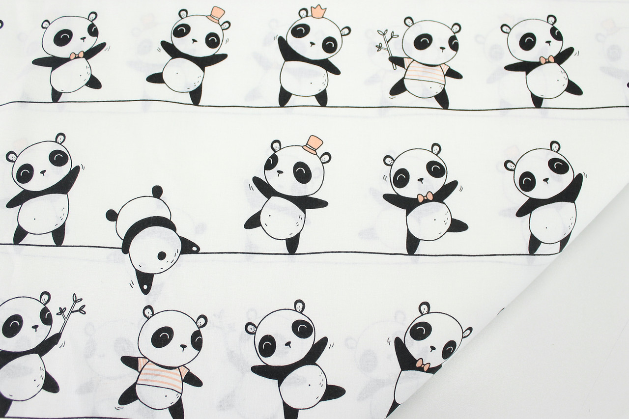 Тканина бавовняна "Ведмедики Панди" на білому тлі №956, фото 1