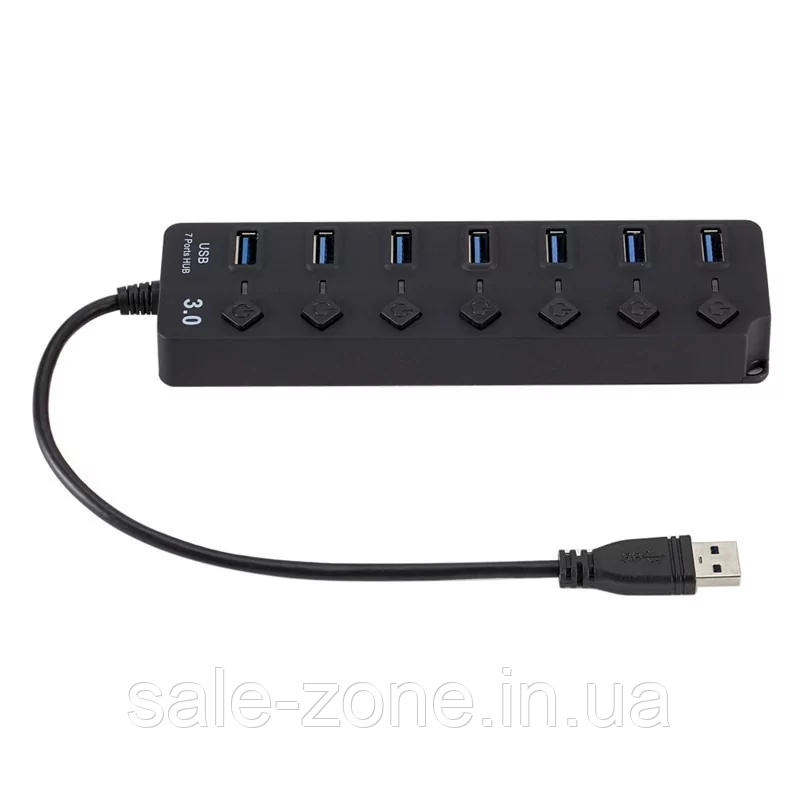 Розгалужувач на 7 портів USB Hub 3.0 (Чорний)