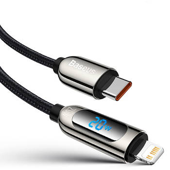 Кабель з дисплеєм для швидкої зарядки Type-C на Lightning Baseus PD 20W Display Fast Charging 1м (чорний)