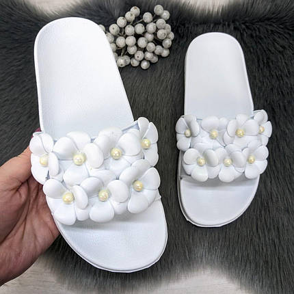 Шльопанці жіночі сланці білі з квітами Гіпаніс 2057, фото 1