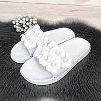 Шльопанці жіночі сланці білі з квітами Гіпаніс 2057, фото 3