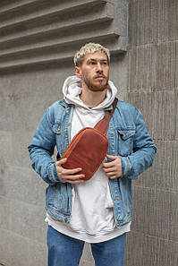 Чоловіча сумка Слінг №2 з натуральної шкіри колір Коньяк