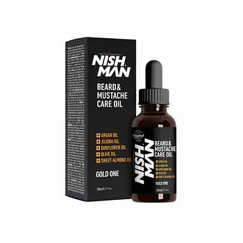 ОЛІЯ ДЛЯ ВУС ТА БОРОДИ NISHMAN BEARD & MOUSTACHE CARE OIL GOLD ONE 30 МЛ