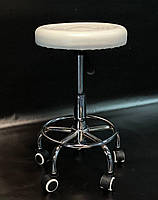 Стілець табурет для майстра без спинки на колесах з регулюванням висоти Білий