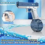 Водяний пістолет Glock електричний, заряджання USB + Великий магазин — Синій, фото 6