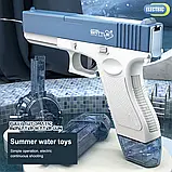 Водяний пістолет Glock електричний, заряджання USB + Великий магазин — Синій, фото 8