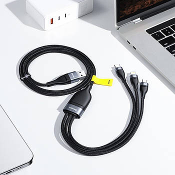 Кабель USB на Lightning+MicroUSB+Type-C для швидкої зарядки Baseus 100W Flash Series II 1.2м (чорний)
