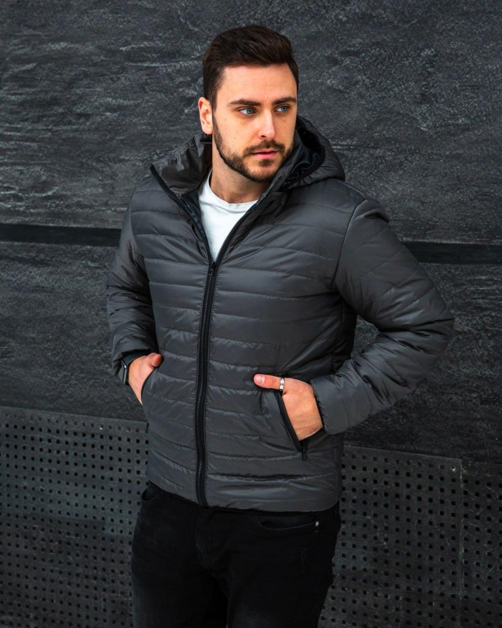 Чоловіча куртка демісезонна стильна спортивна з капюшоном на блискавці куртка весна-осінь