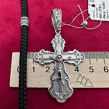 Комплект срібний хрестик із шовковим шнурком зі вставками зі срібла 925 проби срібло чорне, фото 3