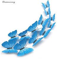 Бабочки синие на магнитах - в наборе 12шт. разніх размеров, пластик