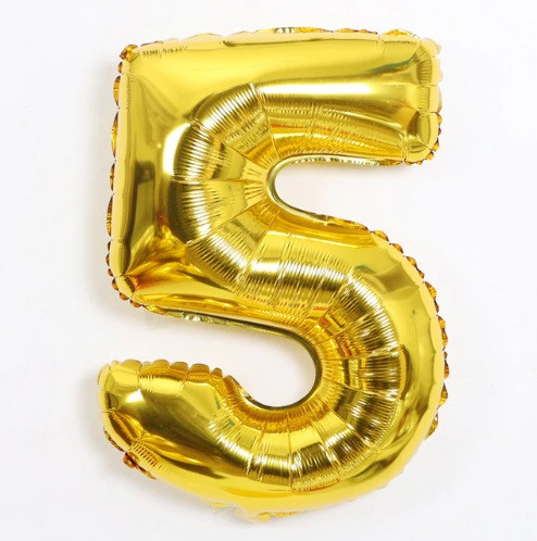 Кулька цифра 5 фольгована 32 дюйма золотистий, фото 1